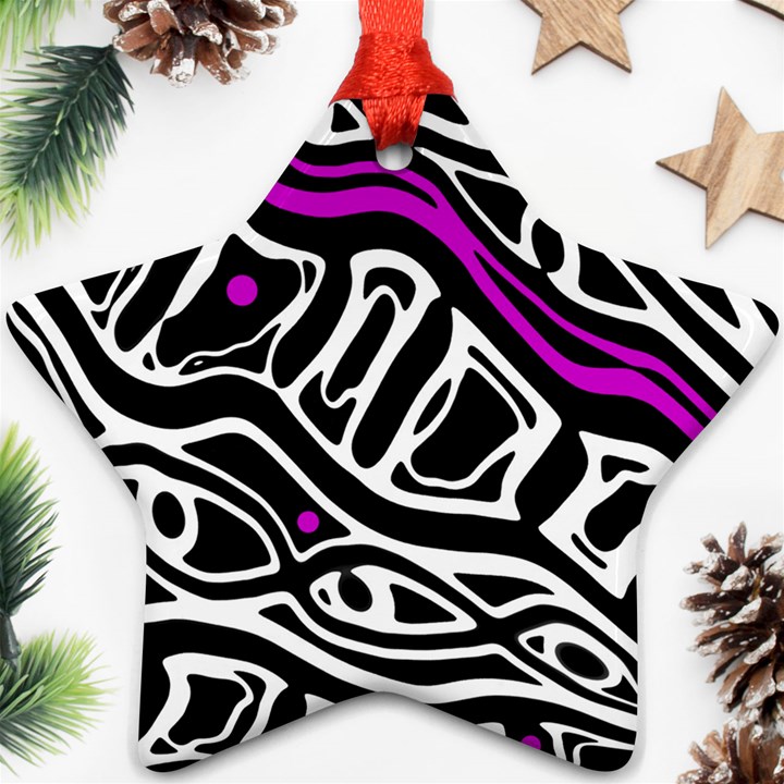 Purple, black and white abstract art Ornament (Star) 