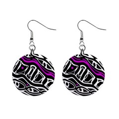 Purple, Black And White Abstract Art Mini Button Earrings