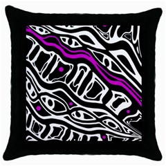 Purple, Black And White Abstract Art Throw Pillow Case (black) by Valentinaart