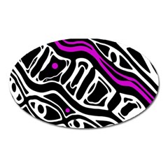 Purple, Black And White Abstract Art Oval Magnet by Valentinaart