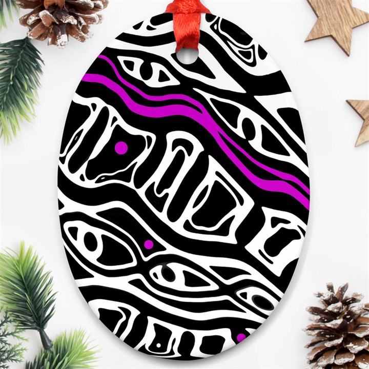 Purple, black and white abstract art Oval Ornament (Two Sides)