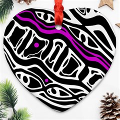 Purple, Black And White Abstract Art Heart Ornament (2 Sides) by Valentinaart