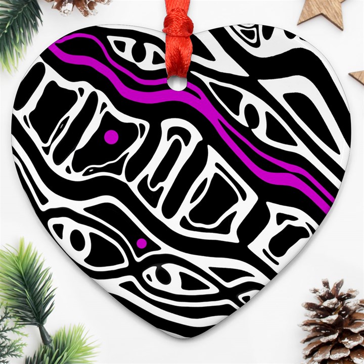 Purple, black and white abstract art Heart Ornament (2 Sides)