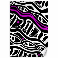 Purple, Black And White Abstract Art Canvas 12  X 18   by Valentinaart