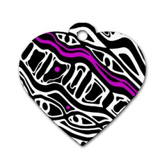 Purple, Black And White Abstract Art Dog Tag Heart (two Sides) by Valentinaart