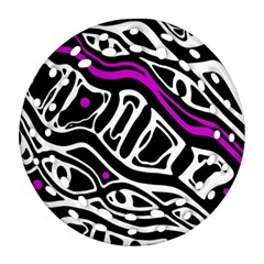 Purple, Black And White Abstract Art Round Filigree Ornament (2side) by Valentinaart