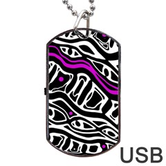 Purple, Black And White Abstract Art Dog Tag Usb Flash (one Side) by Valentinaart