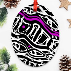 Purple, Black And White Abstract Art Ornament (oval Filigree)  by Valentinaart