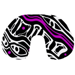 Purple, Black And White Abstract Art Travel Neck Pillows by Valentinaart