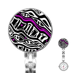 Purple, Black And White Abstract Art Stainless Steel Nurses Watch by Valentinaart