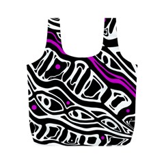 Purple, Black And White Abstract Art Full Print Recycle Bags (m)  by Valentinaart