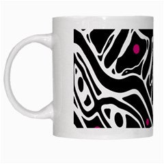 Magenta, Black And White Abstract Art White Mugs by Valentinaart