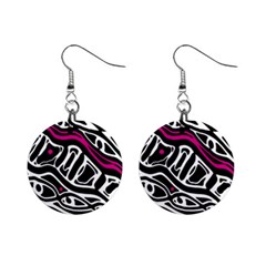 Magenta, Black And White Abstract Art Mini Button Earrings by Valentinaart