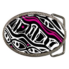 Magenta, Black And White Abstract Art Belt Buckles