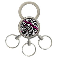 Magenta, Black And White Abstract Art 3-ring Key Chains by Valentinaart