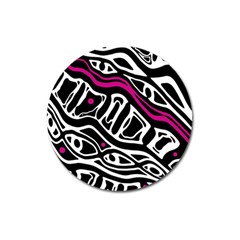 Magenta, Black And White Abstract Art Magnet 3  (round) by Valentinaart