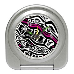 Magenta, Black And White Abstract Art Travel Alarm Clocks by Valentinaart