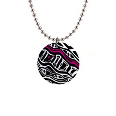 Magenta, Black And White Abstract Art Button Necklaces