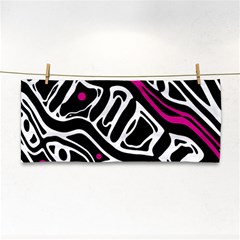 Magenta, Black And White Abstract Art Hand Towel by Valentinaart