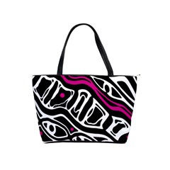 Magenta, Black And White Abstract Art Shoulder Handbags by Valentinaart