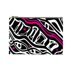 Magenta, Black And White Abstract Art Cosmetic Bag (large)  by Valentinaart