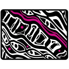 Magenta, Black And White Abstract Art Fleece Blanket (large)  by Valentinaart