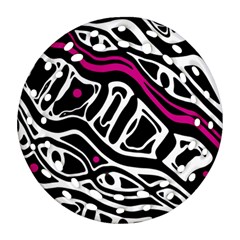 Magenta, Black And White Abstract Art Ornament (round Filigree)  by Valentinaart