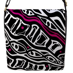 Magenta, Black And White Abstract Art Flap Messenger Bag (s) by Valentinaart