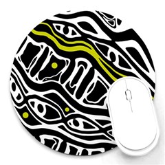 Yellow, Black And White Abstract Art Round Mousepads by Valentinaart