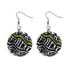 Yellow, Black And White Abstract Art Mini Button Earrings