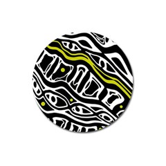 Yellow, Black And White Abstract Art Magnet 3  (round) by Valentinaart