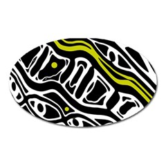 Yellow, Black And White Abstract Art Oval Magnet by Valentinaart