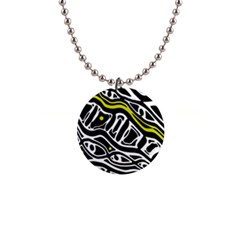 Yellow, Black And White Abstract Art Button Necklaces