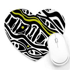 Yellow, Black And White Abstract Art Heart Mousepads by Valentinaart