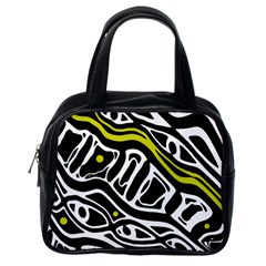 Yellow, Black And White Abstract Art Classic Handbags (one Side) by Valentinaart