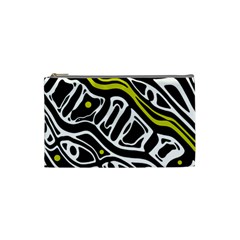 Yellow, Black And White Abstract Art Cosmetic Bag (small)  by Valentinaart