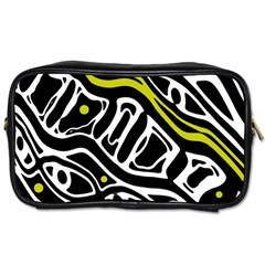 Yellow, Black And White Abstract Art Toiletries Bags by Valentinaart