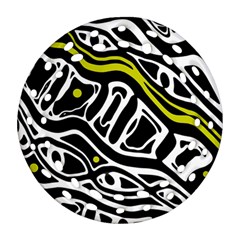 Yellow, Black And White Abstract Art Round Filigree Ornament (2side)