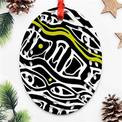 Yellow, Black And White Abstract Art Ornament (oval Filigree)  by Valentinaart