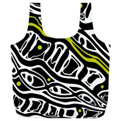 Yellow, Black And White Abstract Art Full Print Recycle Bags (l)  by Valentinaart