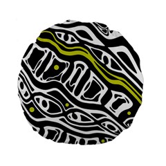 Yellow, Black And White Abstract Art Standard 15  Premium Flano Round Cushions by Valentinaart