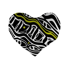 Yellow, Black And White Abstract Art Standard 16  Premium Flano Heart Shape Cushions by Valentinaart