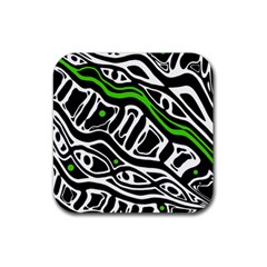 Green, Black And White Abstract Art Rubber Coaster (square)  by Valentinaart