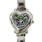 Green, black and white abstract art Heart Italian Charm Watch Front