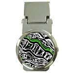 Green, black and white abstract art Money Clip Watches Front