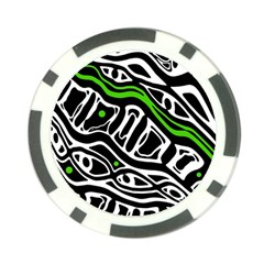 Green, Black And White Abstract Art Poker Chip Card Guards by Valentinaart