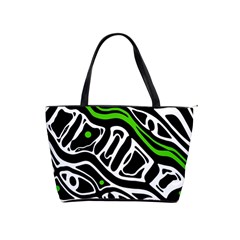 Green, Black And White Abstract Art Shoulder Handbags by Valentinaart