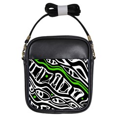 Green, Black And White Abstract Art Girls Sling Bags by Valentinaart