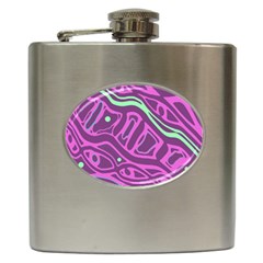 Purple And Green Abstract Art Hip Flask (6 Oz) by Valentinaart