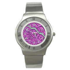 Purple And Green Abstract Art Stainless Steel Watch by Valentinaart